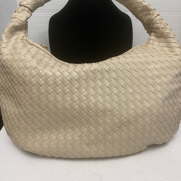 Melie Bianco Handbags - Melie Bianco Vegan Leather Brigitte Cream Woven Hobo Bag